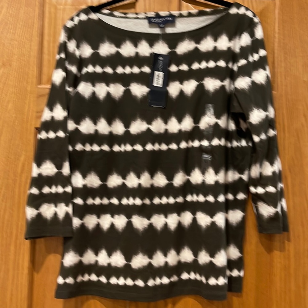 Jones New York womens XL 3/4 length sleeve boatneck top-olive green NWT